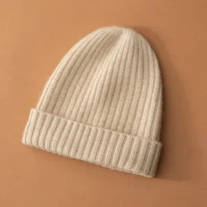 Unisex Ribbed Knit Cashmere Hats Warm Deep Cashmere Beanie