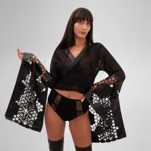 Vegan Leather Mesh Cropped Kimono