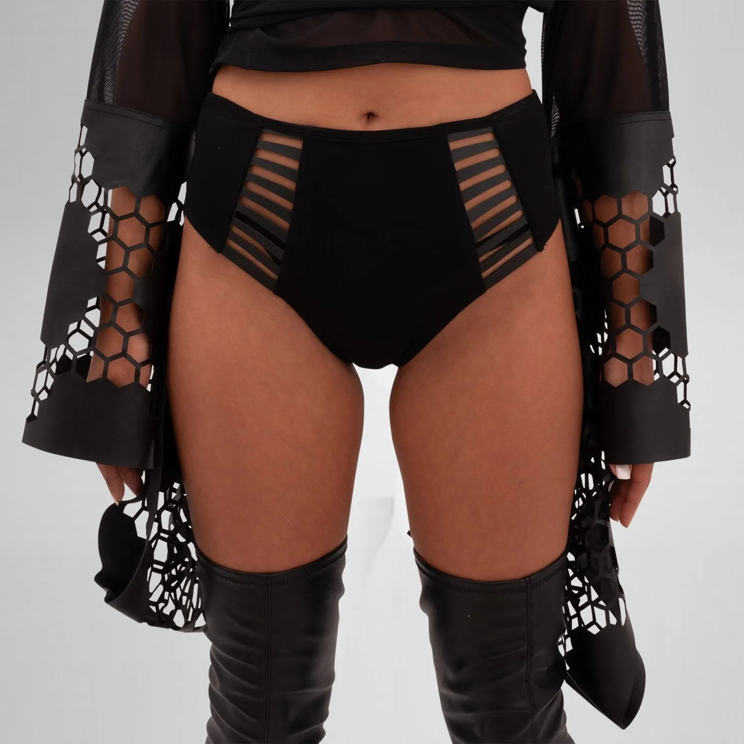 Vegan Leather Mesh Cropped Kimono