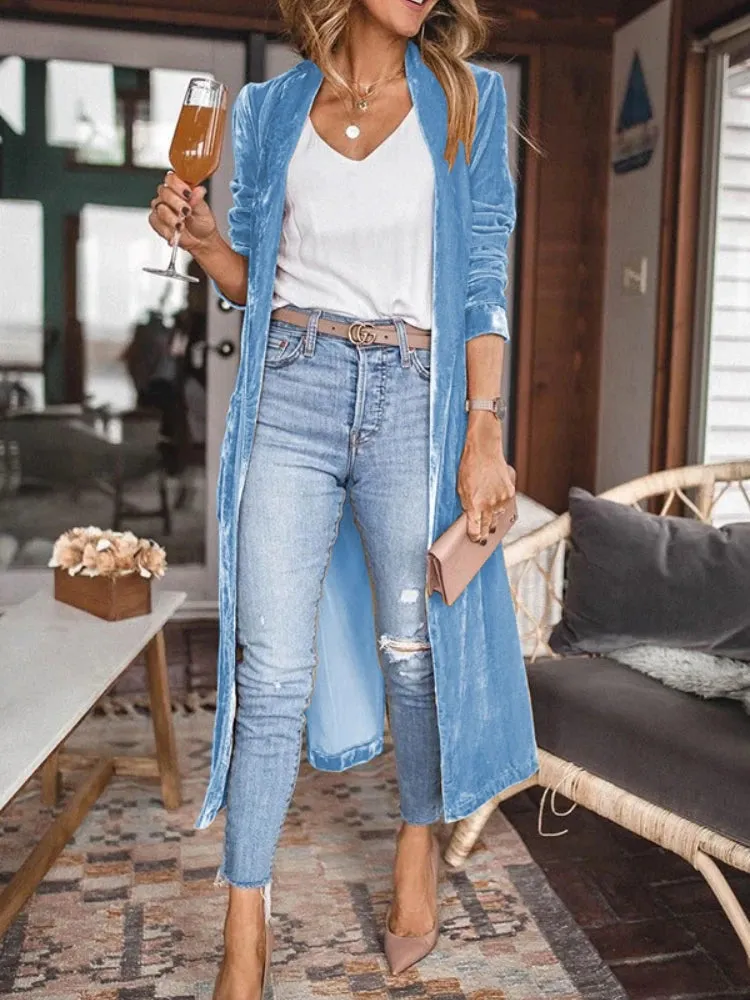 Velvet Long Coats for Women Casual Long Sleeve Loose Autumn Coat 2024 Vintage Kimono Dress Boho Beach Wear Party Capes