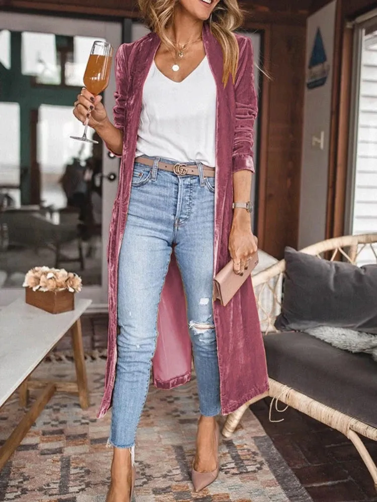 Velvet Long Coats for Women Casual Long Sleeve Loose Autumn Coat 2024 Vintage Kimono Dress Boho Beach Wear Party Capes