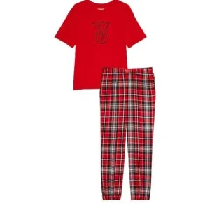 Victoria's Secret Valentines Pj Flannel Jogger Tee-Jama Set Small Reqular Red