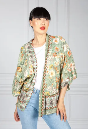 Vintage Floral Kimono Style Cardigan in Green