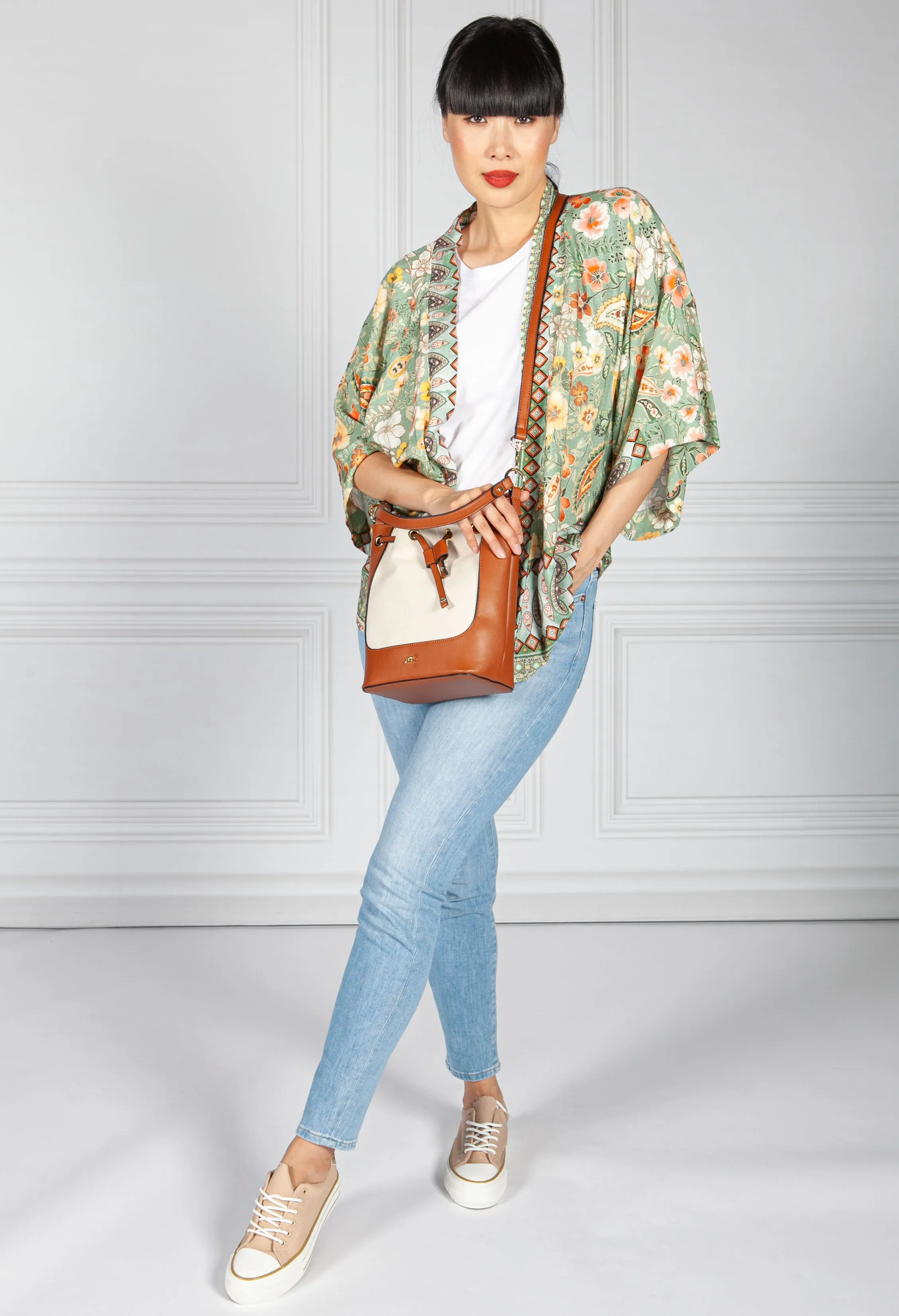 Vintage Floral Kimono Style Cardigan in Green