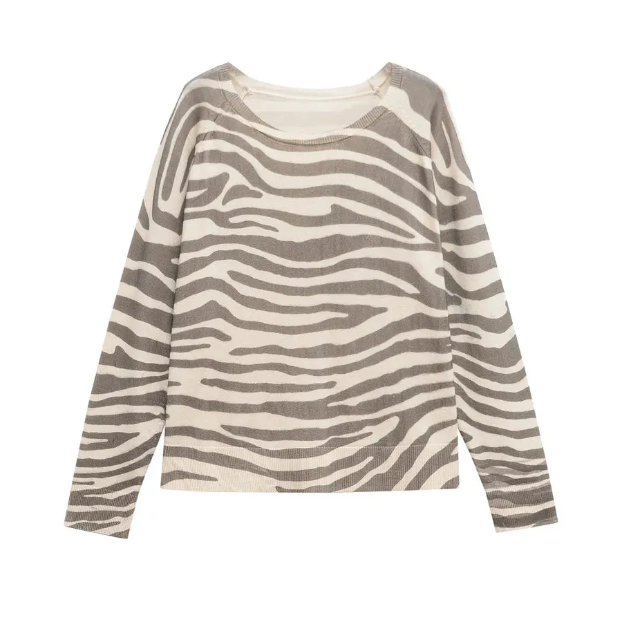 Wholesale Women's Elegant Zebra Long Sleeve Sweaters & Cardigans