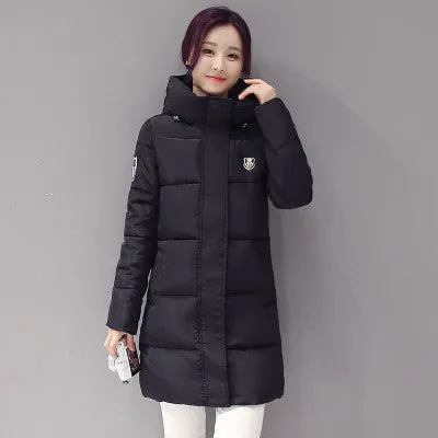 Winter Women's Fashion Down Warm Coats Arrival Fashion Long sleeve Hooded Jackets Slim Style Casual Parka Coat M0510