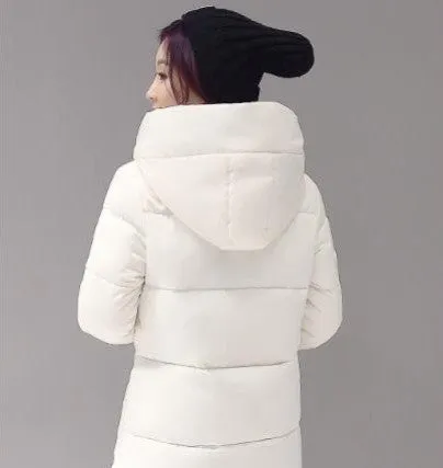 Winter Women's Fashion Down Warm Coats Arrival Fashion Long sleeve Hooded Jackets Slim Style Casual Parka Coat M0510