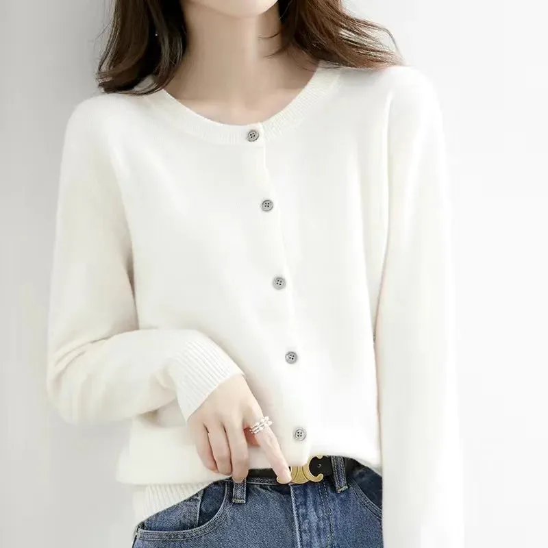 Women Cardigans Sweater O-neck Spring Autumn Knitted Cashmere Cardigans Solid Single Breasted Womens Sweaters