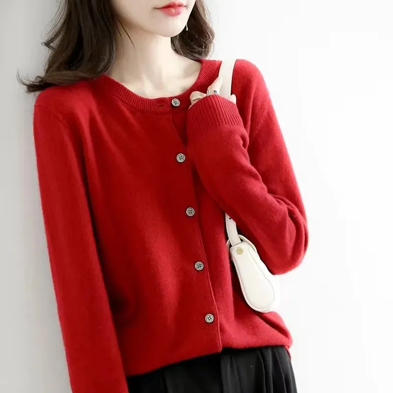 Women Cardigans Sweater O-neck Spring Autumn Knitted Cashmere Cardigans Solid Single Breasted Womens Sweaters