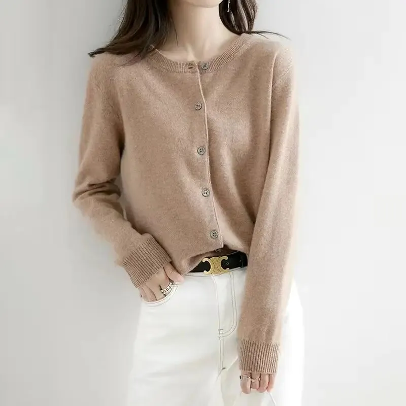Women Cardigans Sweater O-neck Spring Autumn Knitted Cashmere Cardigans Solid Single Breasted Womens Sweaters