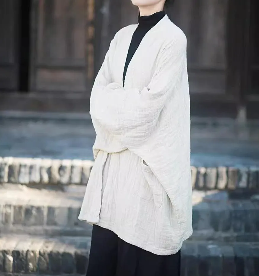 Women Loose Solid Beige Linen Cardigans