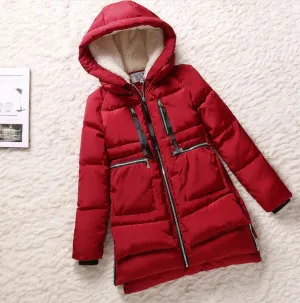 Women parka thick wadded jacket female winter jacket women outerwear slim jackets medium-long down cotton parkas red coats