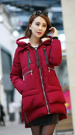 Women parka thick wadded jacket female winter jacket women outerwear slim jackets medium-long down cotton parkas red coats