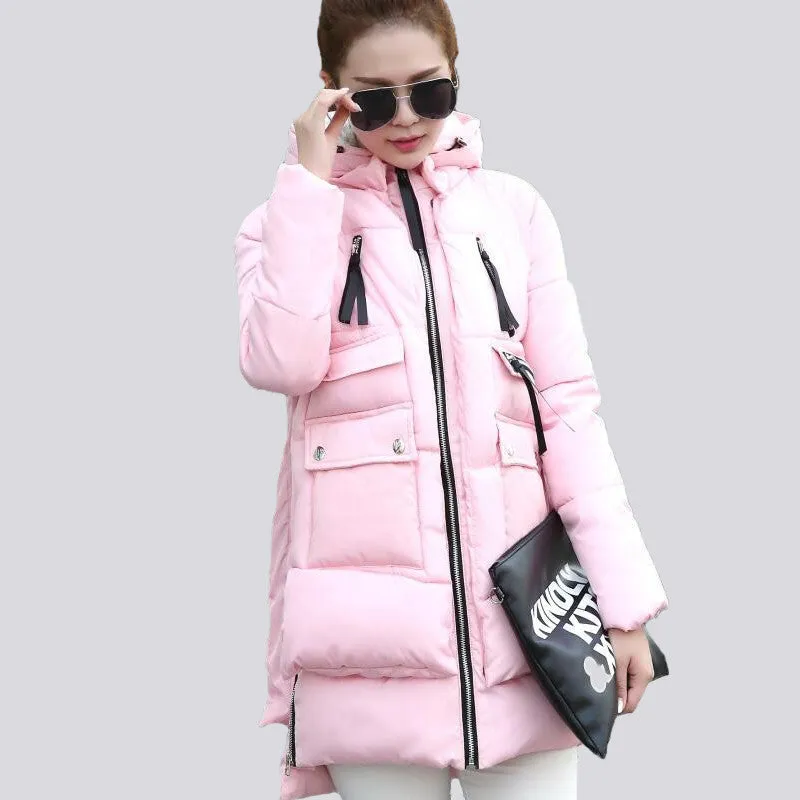 Women parka thick wadded jacket female winter jacket women outerwear slim jackets medium-long down cotton parkas red coats