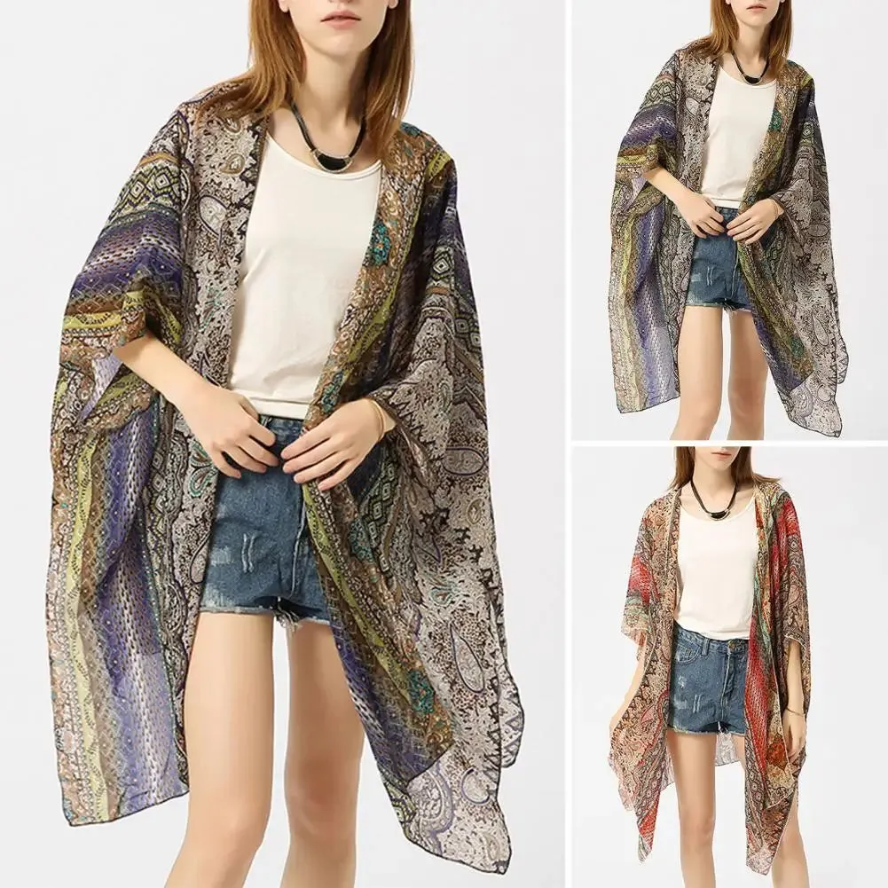 Women Summer Kimono Cardigans Boho Beach Cover Up Tops Beachwear Hawaii Chiffon Cardigan Top Swimsuit Cover-Up Beach Cardigan