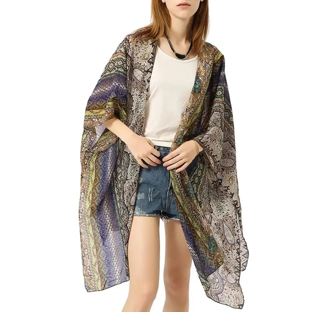 Women Summer Kimono Cardigans Boho Beach Cover Up Tops Beachwear Hawaii Chiffon Cardigan Top Swimsuit Cover-Up Beach Cardigan