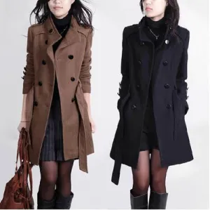 Women Trench Woolen Coat Slim Double Breasted Overcoat Coats Long Outerwear for Women QB323