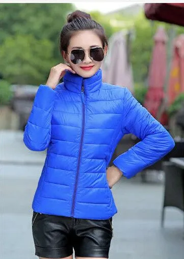 Women Ultra Light Down Jacket Winter Duck Down Jackets Women Slim Thin Long Sleeve Parka Zipper Coats Pockets Solid
