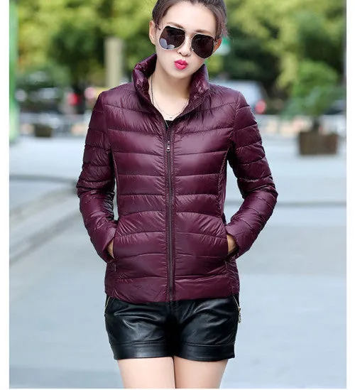Women Ultra Light Down Jacket Winter Duck Down Jackets Women Slim Thin Long Sleeve Parka Zipper Coats Pockets Solid