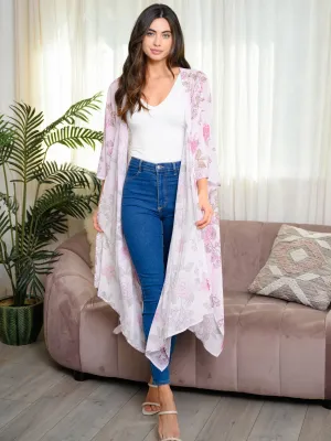 WOMEN'S 3/4 SLEEVE FLORAL KIMONO