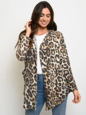 WOMEN'S ANIMAL PRINT HOODIE LONG SLEEVE CARDIGAN
