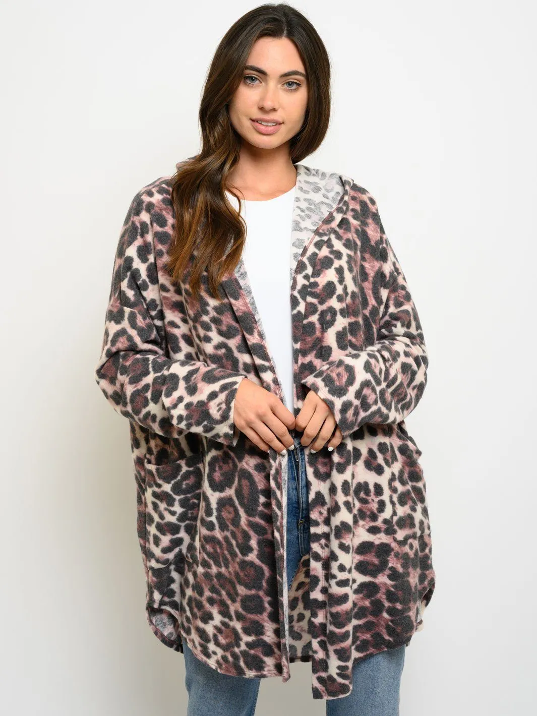 WOMEN'S ANIMAL PRINT HOODIE LONG SLEEVE CARDIGAN