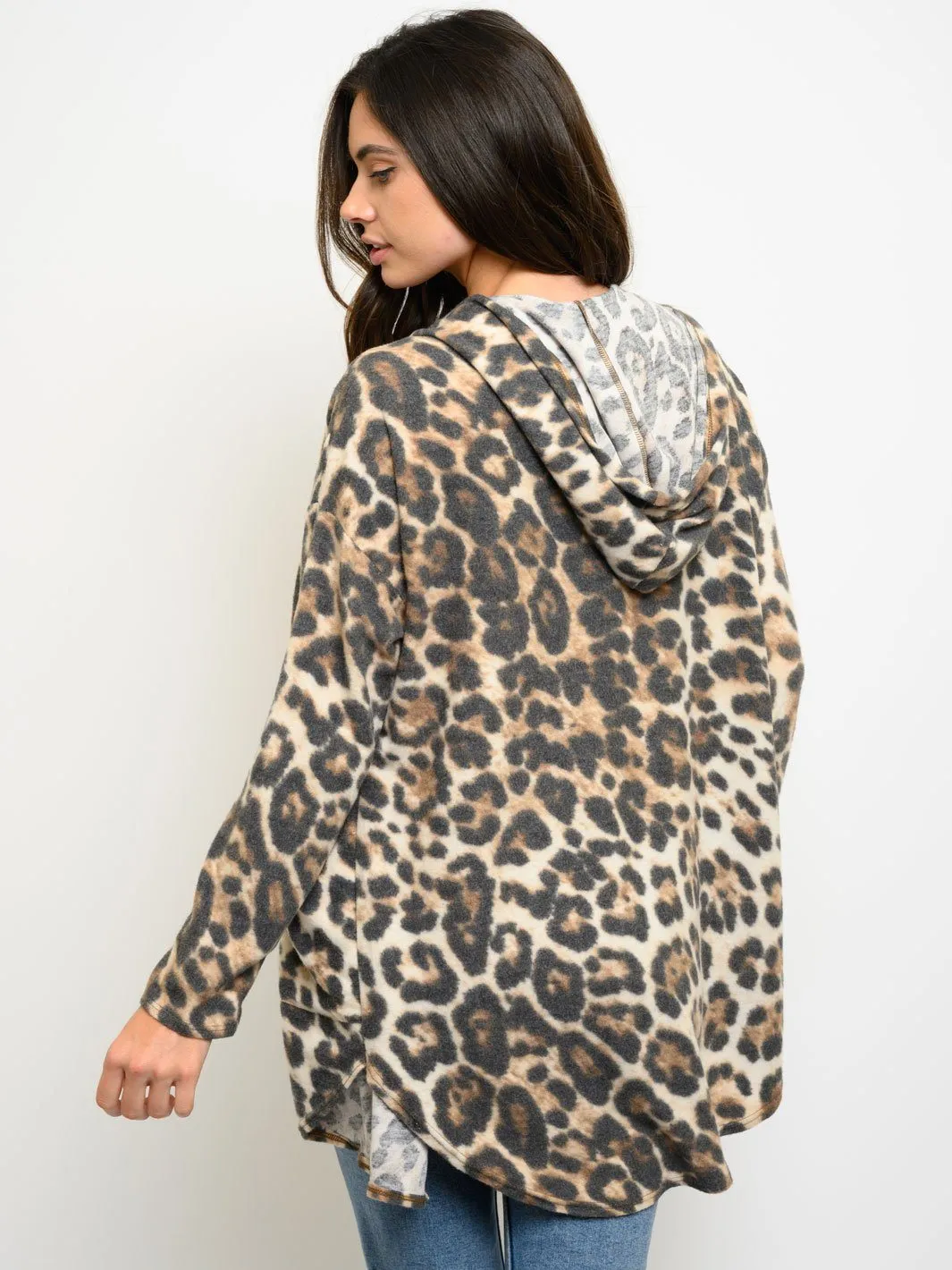 WOMEN'S ANIMAL PRINT HOODIE LONG SLEEVE CARDIGAN