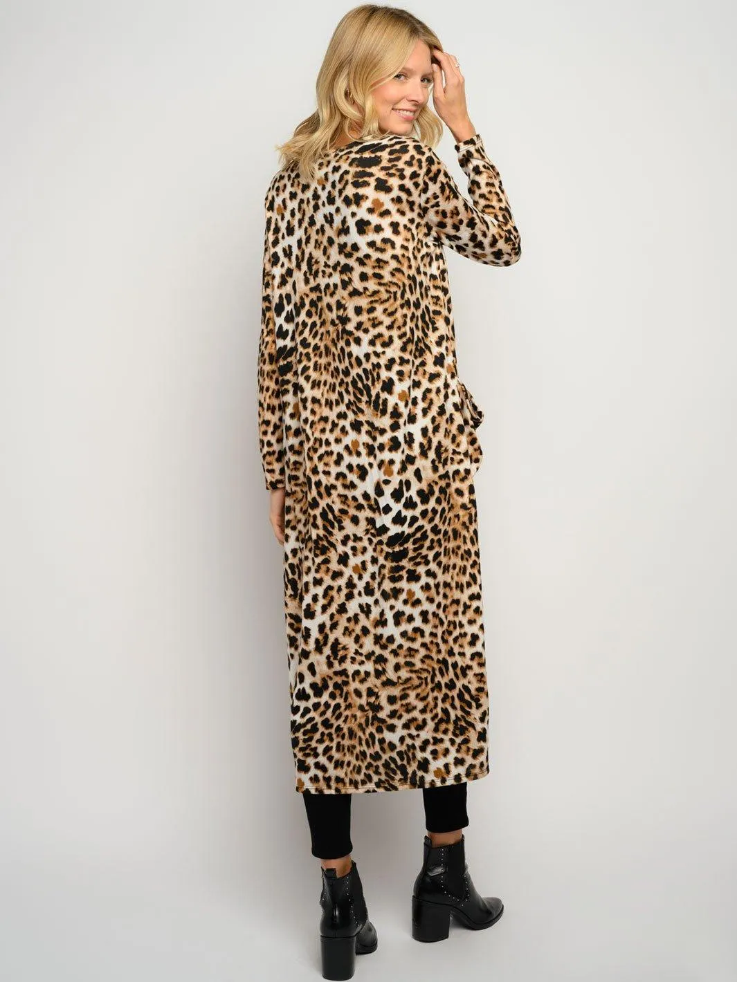 WOMEN'S ANIMAL PRINT LONG SLEEVE POCKETS CARDIGAN