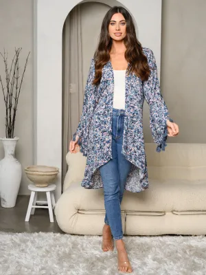 WOMEN'S BELL LONG SLEEVE OPEN FRONT FLORAL KIMONO