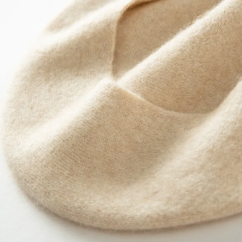 Womens Cashmere Hat Beret Round Knitted Cashmere Beanie