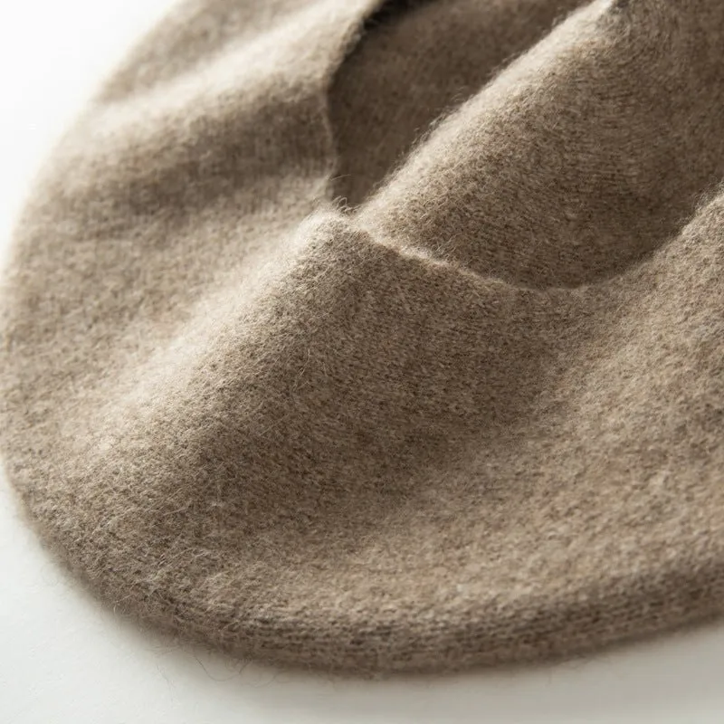 Womens Cashmere Hat Beret Round Knitted Cashmere Beanie