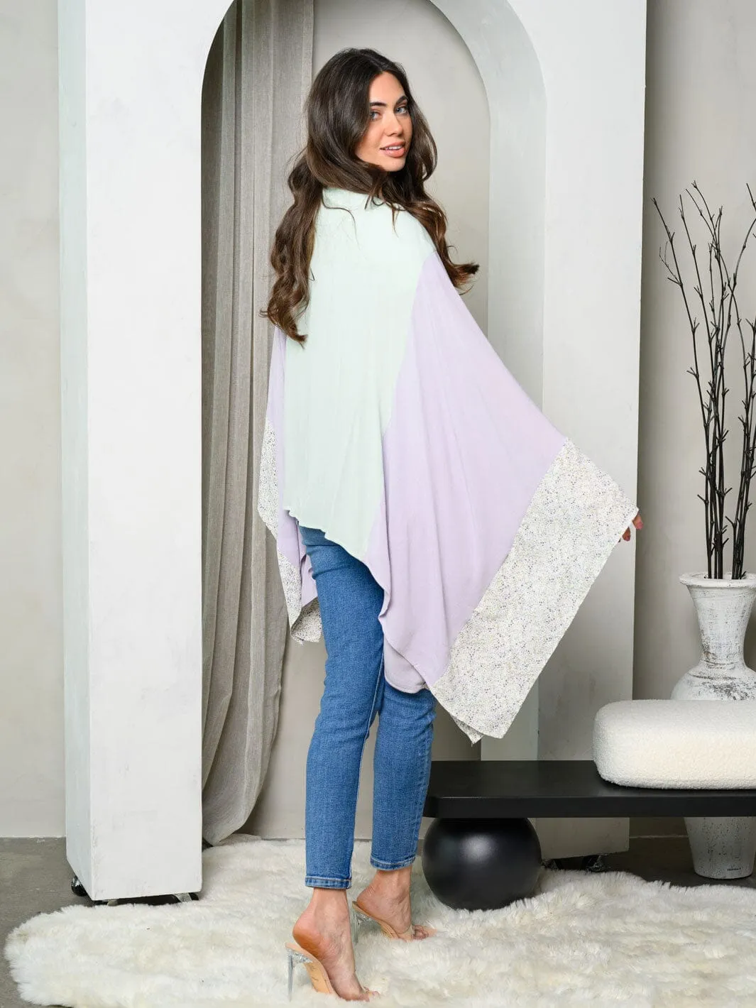 WOMEN'S COLORBLOCK WITH FLORAL SLEEVES KIMONO