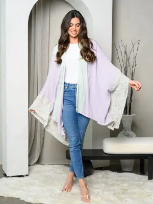 WOMEN'S COLORBLOCK WITH FLORAL SLEEVES KIMONO