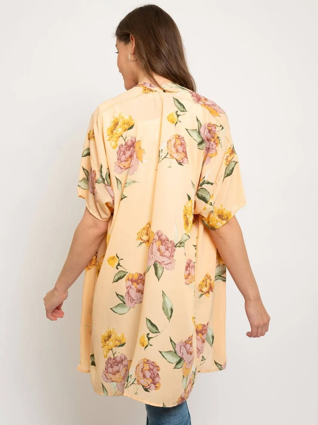 WOMEN'S FLORAL PEACH KIMONO