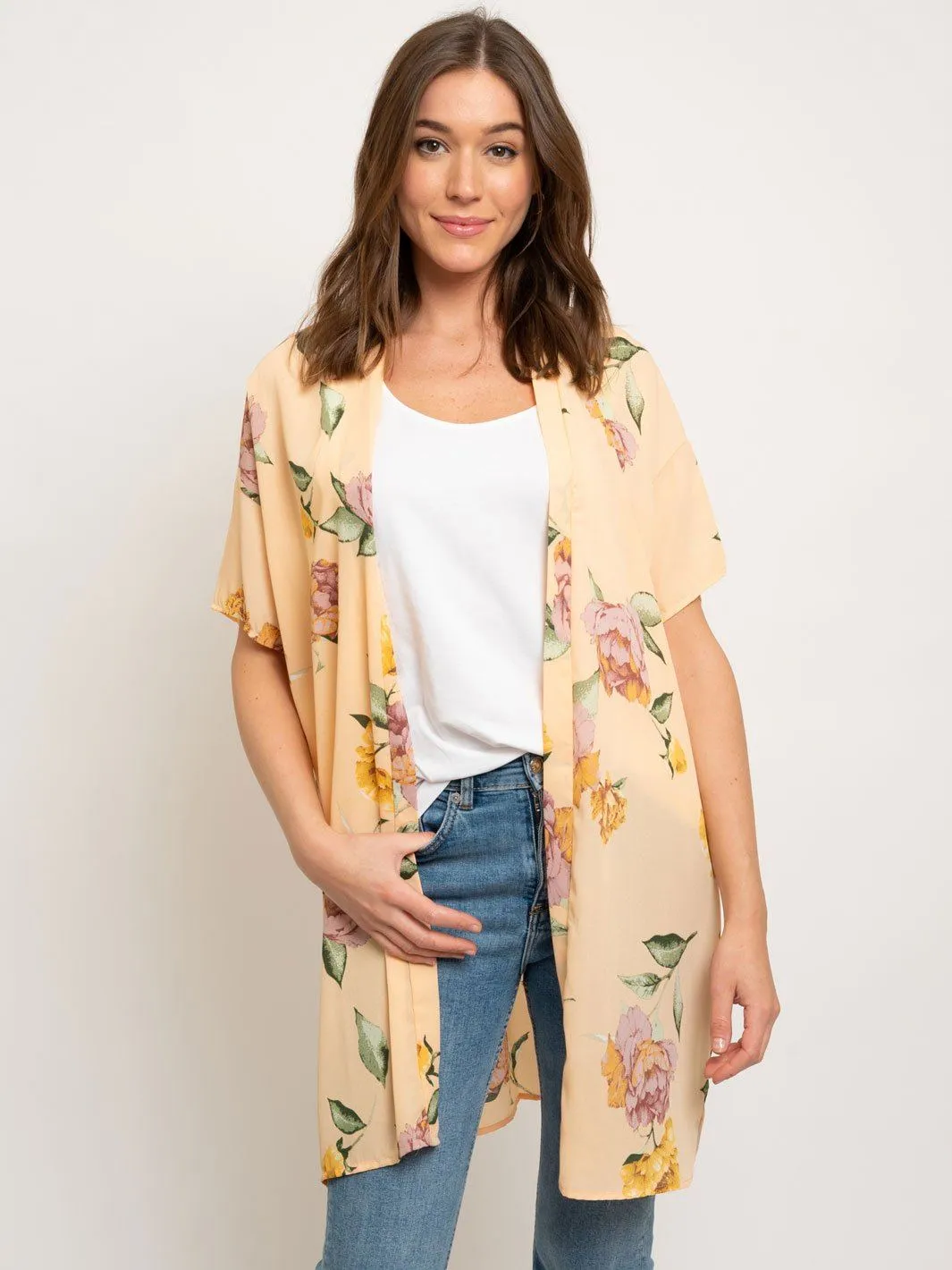 WOMEN'S FLORAL PEACH KIMONO