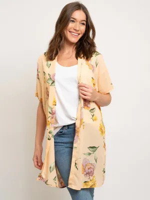 WOMEN'S FLORAL PEACH KIMONO