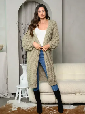 WOMEN'S LONG BALLON SLEEVE OPEN LONG CARDIGAN