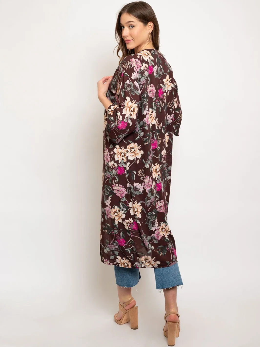 WOMEN'S LONG FLORAL KIMONO