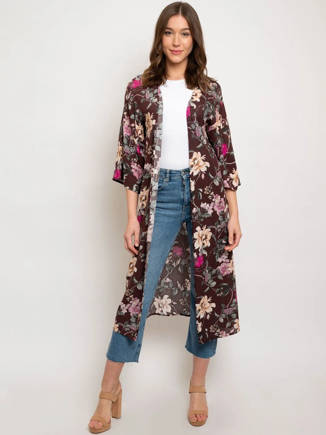 WOMEN'S LONG FLORAL KIMONO