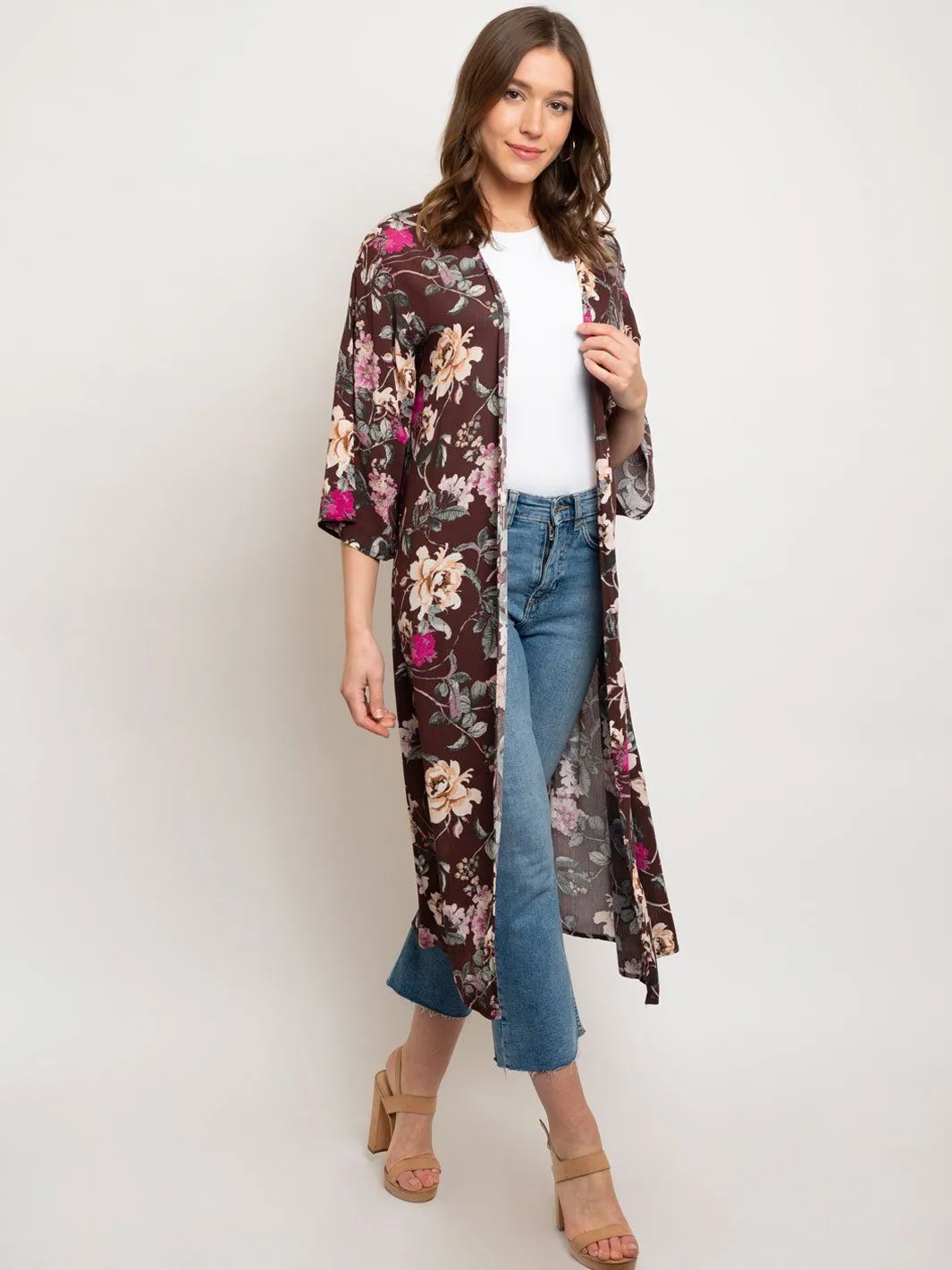 WOMEN'S LONG FLORAL KIMONO