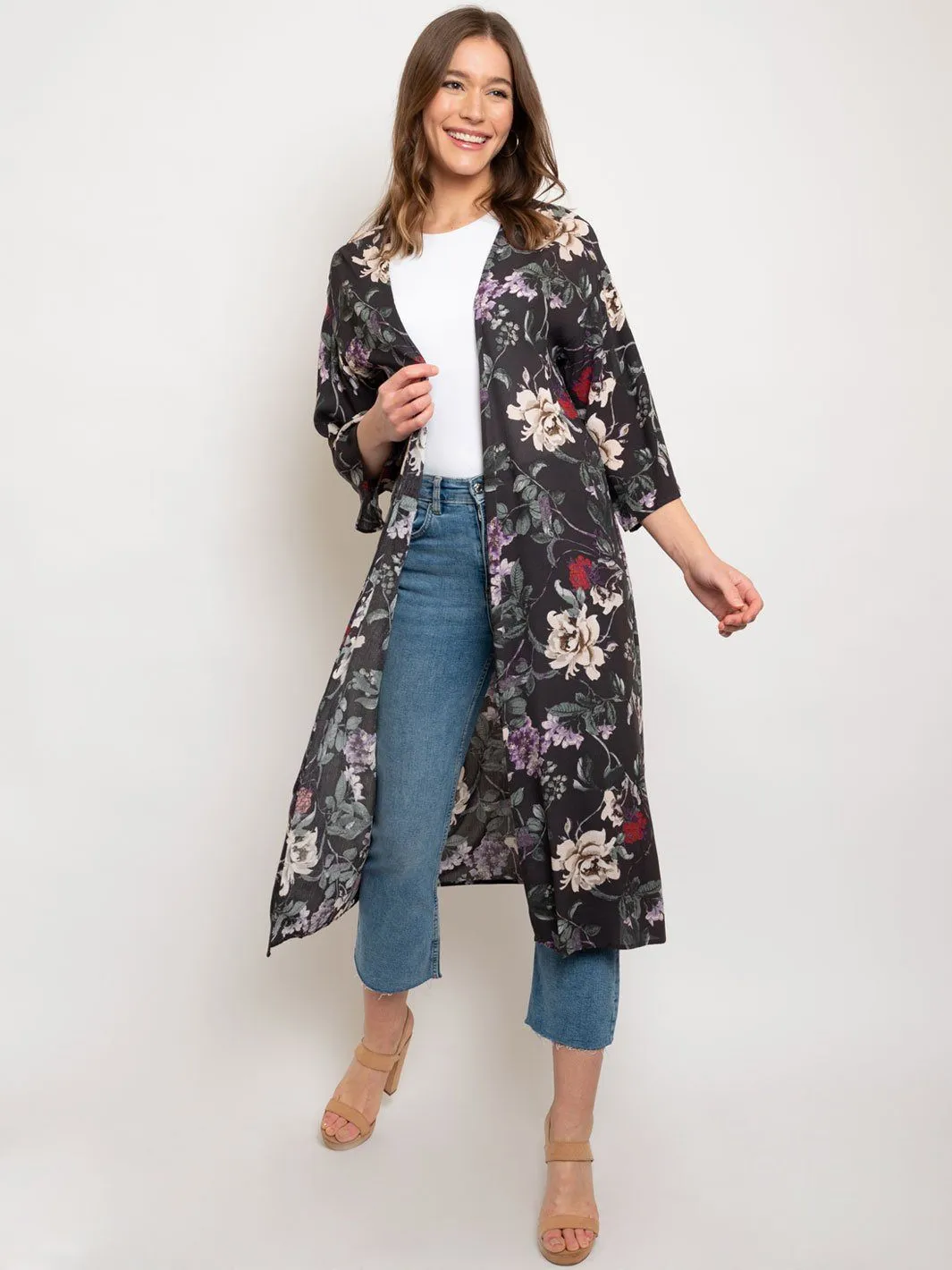 WOMEN'S LONG FLORAL KIMONO