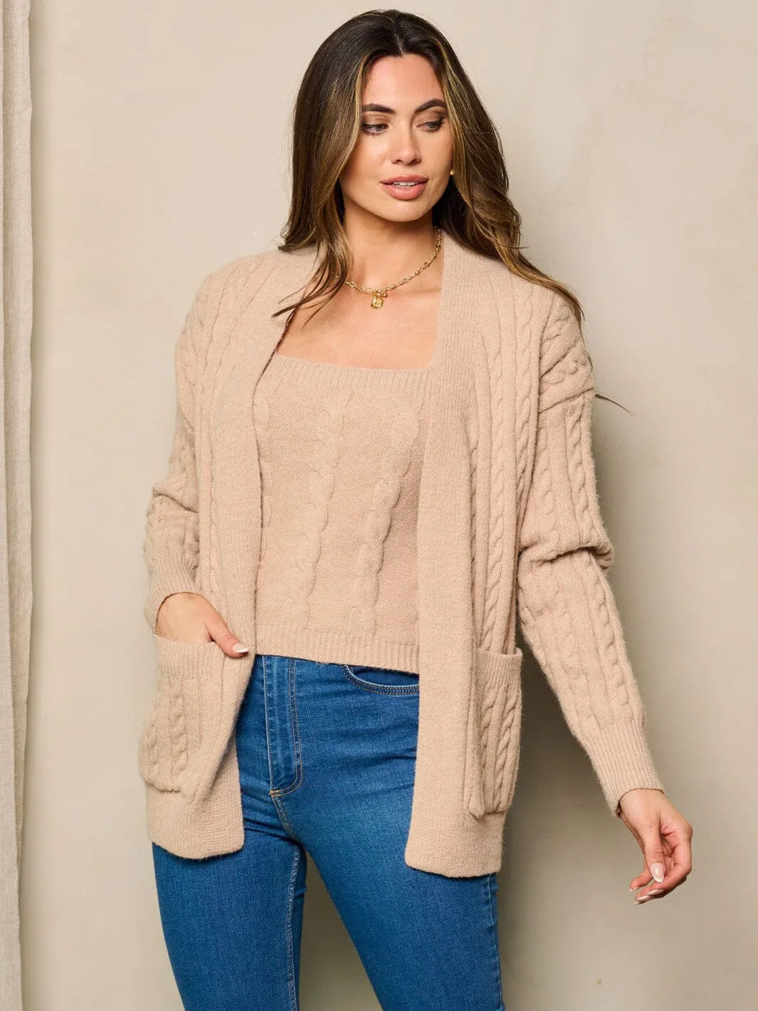 WOMEN'S LONG SLEEVE 2PC. SET TANK TOP & CARDIGAN