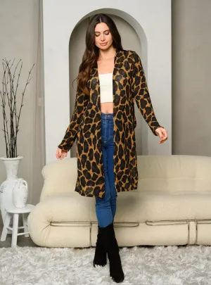WOMEN'S LONG SLEEVE ANIMAL PRINT WITH POCKETS CARDIGAN