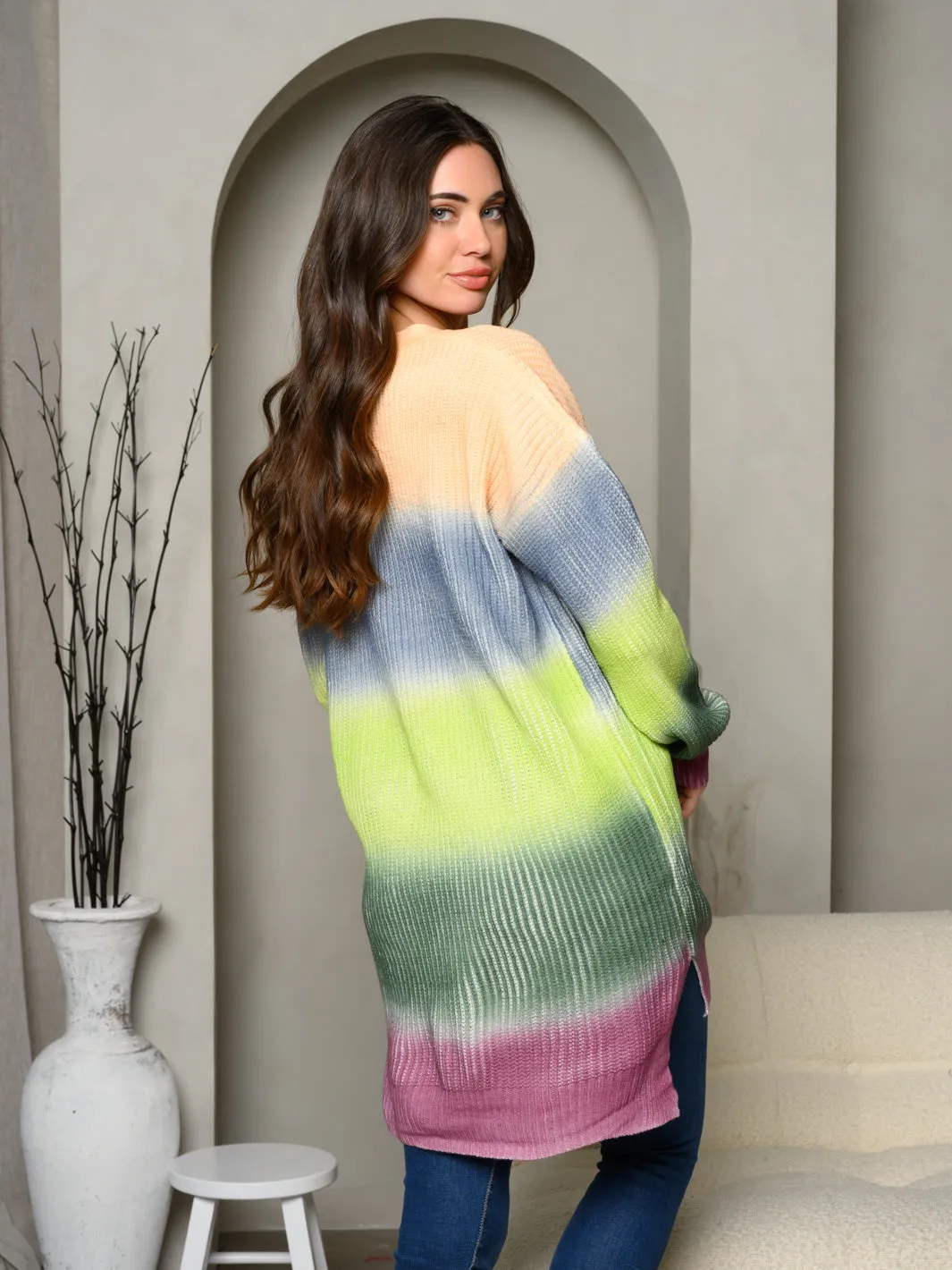 WOMEN'S LONG SLEEVE COLORBLOCK OMBRE CARDIGAN
