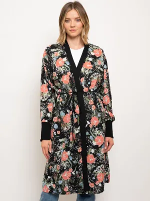 WOMEN'S LONG SLEEVE FLORAL CARDIGAN