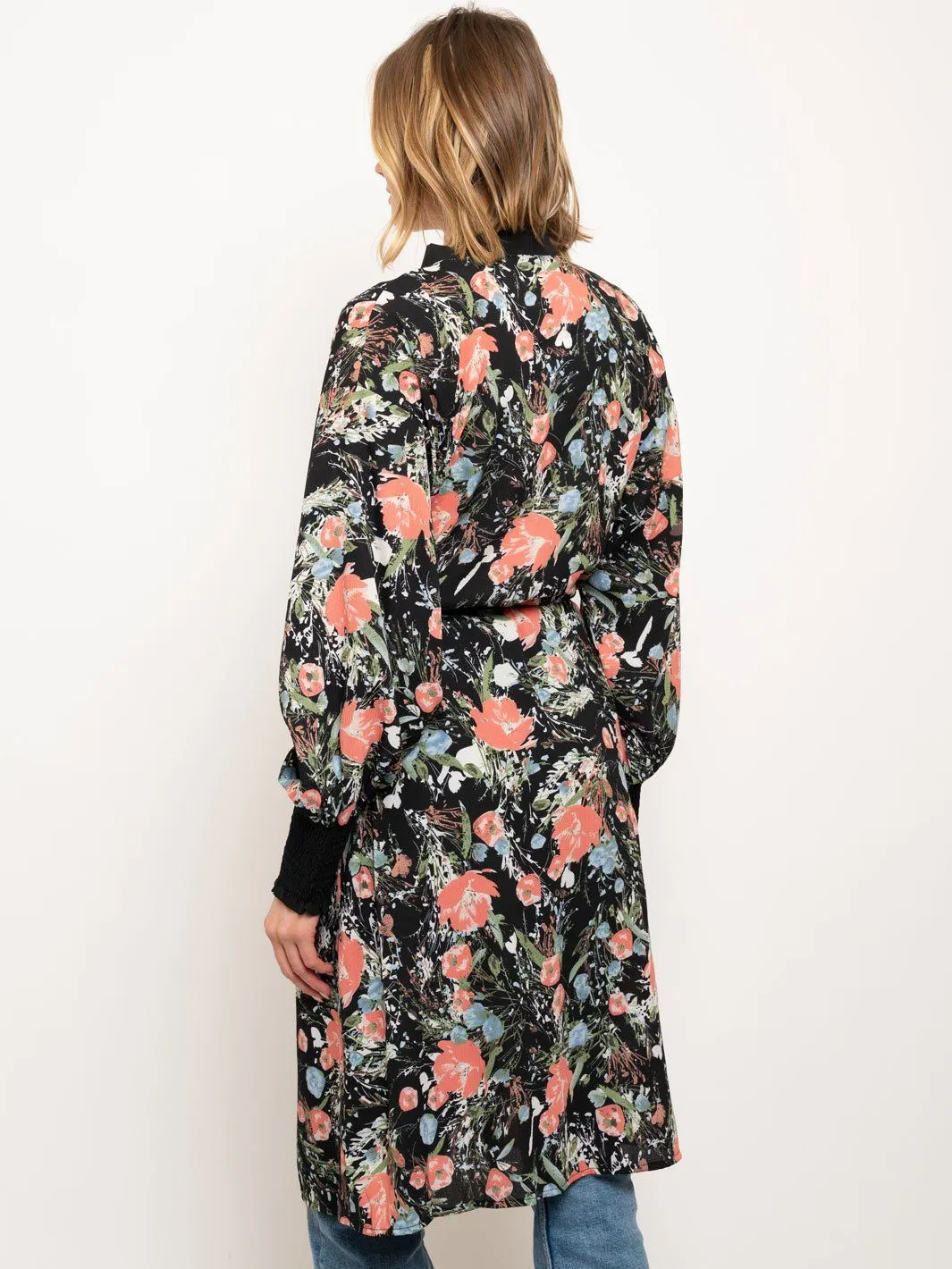 WOMEN'S LONG SLEEVE FLORAL CARDIGAN