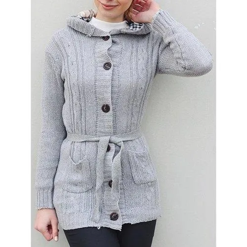 Women's Long Sleeve Hoodie Coat Cardigans trench Sweater - Gray One Size