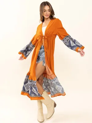 WOMEN'S LONG SLEEVE OPEN FRONT MULTI PRINT KIMONO