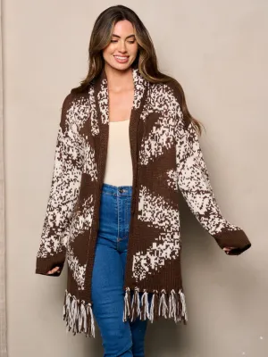 WOMEN'S LONG SLEEVE OPEN FRONT POCKETS COLOBLOCK CARDIGAN