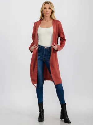 WOMEN'S LONG SLEEVE OPEN FRONT SELF TIE SIDE LACE DETAIED CARDIGAN